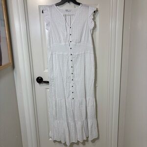 NWT Sonoma White Flutter Sleeve Tiered  Button-Down Maxi Dress Women’s 0X